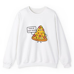 Love At First Slice, Pizza Sweatshirt, Funny Graphic Sweatshirt, Pizza Day Shirt, Pizza Slice Shirt, Unisex Heavy Blend™ Crewneck Sweatshirt