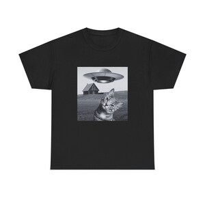 Cat Selfie With Ufo, Funny Cat Shirt, Gift for Cat Lovers, Cat Picture With Ufo, Cat Selfie Shirt, Cat T-Shirt, Unisex Heavy Cotton Tee