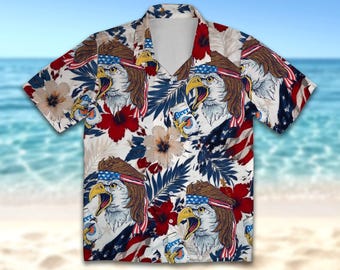 American Eagle Shirt Patriotic, Merica Mullet Eagle Hawaiian Shirt, USA Flag Independence Day Clothing, Funny Beer Gift