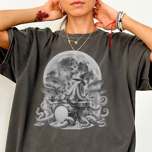 Octopus Playing Drums T-Shirt, Funny Drummer Shirt for Men, Drumming Gift, Rock Tee, Musician Retro Tshirt, Music Drum Shirt Comfort Colors
