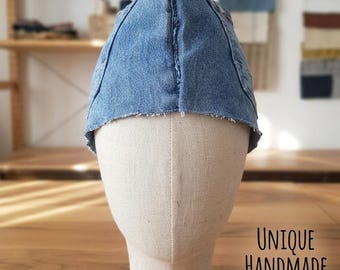 Upcycled Denim Hat – Handmade Recycled Jeans Bucket – Sustainable Streetwear – Unique Square Top Hat