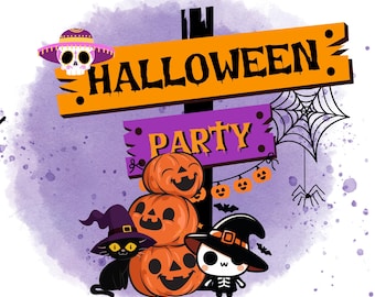 Halloween Party PNG, Cute Halloween Clipart, Pumpkin Witch PNG, Spooky Season Digital Download, Halloween Shirt Design, Sublimation PNG