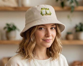 Cute Green Frog Bucket Hat, Aesthetic Sun Hat, Cottagecore Aesthetic Accessories, Gift for Frog Lovers, Unisex Festival Hat