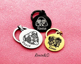 American flag dog tag, Personal Engraved Dog Tag, Laugh dog tag, Dog breeds tag, Double Side Silent Collar Tag, Dog Name Tag, Pet Name Tag