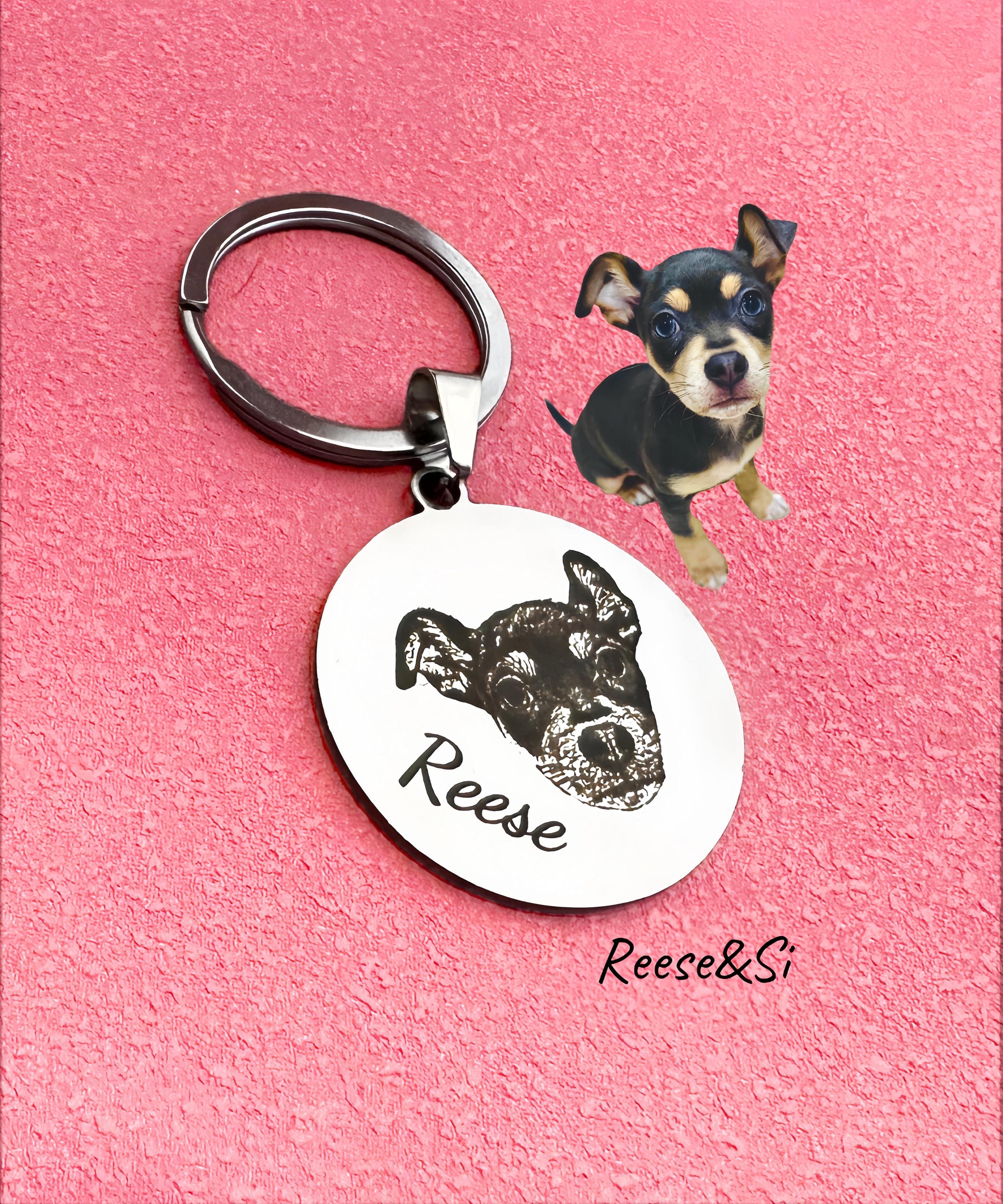 Custom Actual photo pet tag.picture dog tag,pet portrait keychain, dog cat portrait tag. memorial gift. dog cat mom gift. Engraved gift.