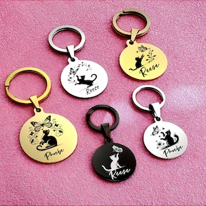 Butterfly Engraved Cat Tag,Dark Cat Tag ,flower Cat Tag,Scary Cat Tag,funny Cat Tag ,Spookey Cat tag, cat collar accessory,Creepy cat tag