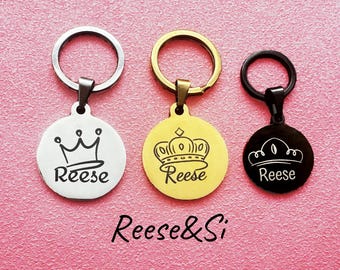 Personalized Pet crown ID tag, Princess cat tag, Prince dog tag, stainless Collar Tag, Dogg ID Tag, Pet Name Tag, Pet Name Tag