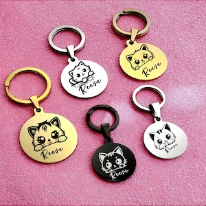 Custom Engraved Cat PawTag, Funny Cat tag, Cute Cat tag, charming face cat tag, Double Side Durabel Resistent Collar Tag,  Cat Name Tag