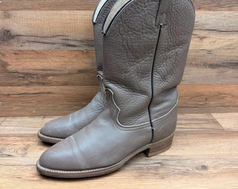 Vtg Justin Rosey 12" Kozaki damskie wsuwane, rozmiar 10.5D, szare, skórzane