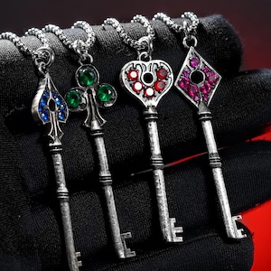 LIMITED Resident Evil Precinct Key - 950 Silver Pendant Necklace, Diamond, Spade & Heart Keys with Gemstones, RESIDENT EVIL Fan Collection