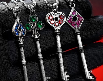 Resident Evil Precinct Key, 950 Silver Pendant Necklace, Diamond, Spade & Heart Keys, RESIDENT EVIL requiem, leon kennedy, RE merch, Gift