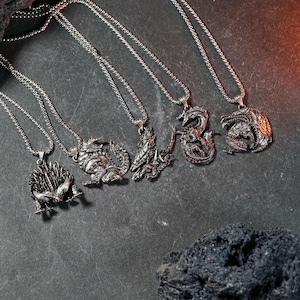 Monster Hunter Fanmade, Monster Symbol Necklace, Handmade Silver 950 Pendant Inspired, Gore Magala, Valstrax and Zinogre
