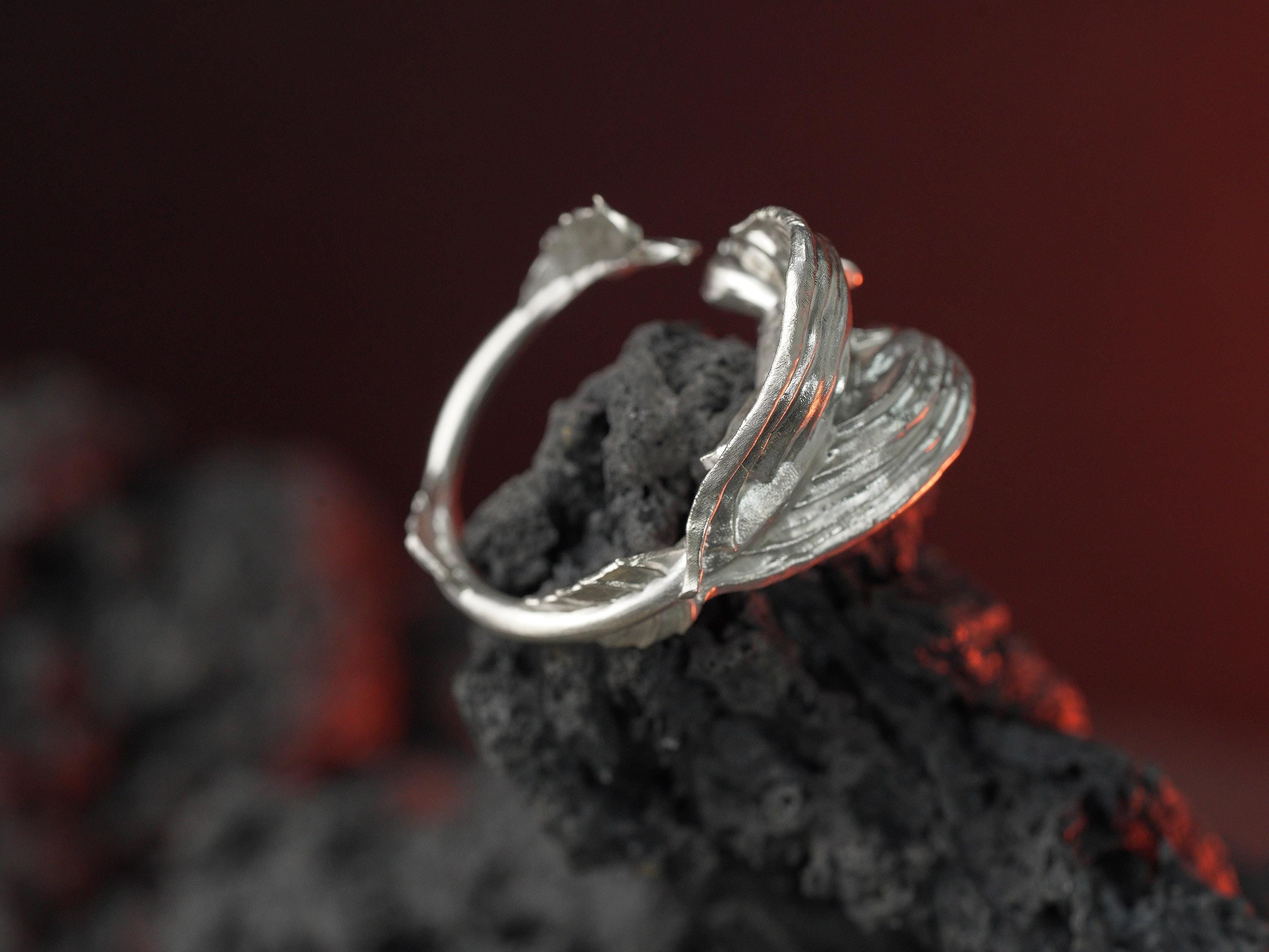 GNOCE Anello Sdentato Dragon Trainer In Argento 925, Con Pietra Cuore, Anello Fantasy Regalo Per Lei, Gioiello Con Scatola - 4
