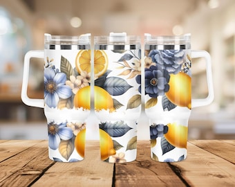 Lemon Tumbler Wrap, 40 oz Tumbler Wrap, Lemon Sublimation Tumbler Design, Instant DIGITAL ONLY, Tumbler With Handle Wrap, Commercial Use