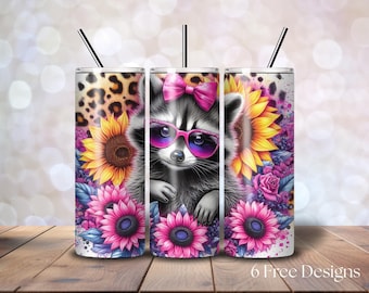 Cute But Feral Funny Raccoon 20 oz Skinny Tumbler Wrap, Trash Panda Raccoon, Sublimation Design, Digital Download PNG, Instant DIGITAL ONLY