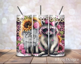 Cute But Feral Funny Raccoon 20 oz Skinny Tumbler Wrap, Trash Panda Raccoon, Sublimation Design, Digital Download PNG, Instant DIGITAL ONLY