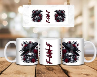 F-CAW-F Gothic Garden 15oz Mug Wrap, Victorian Poe Raven 11oz Sublimation Mug Design, Mythical Fantasy Dark Academy Digital Download