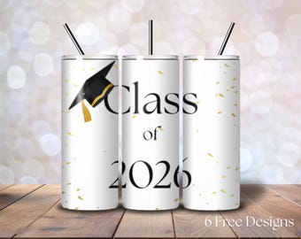 Class of 2026 Tumbler Wrap PNG, Graduation Tumbler Wrap, Senior Sublimation Design,  Skinny 20 oz Design, Commercial Use