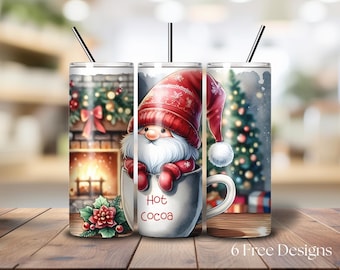 Christmas Gnome 20 Oz Skinny Tumbler Wrap, Christmas Sublimation Tumbler Design, Digital Download PNG design