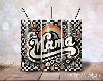 Retro Checkered Mom 20 oz Skinny Tumbler, Sublimation Design Digital Download PNG, Instant DIGITAL ONLY, Funny Mama Tumbler, Commercial Use