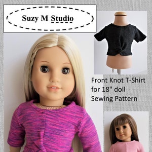 Front Knot T-shirt Sewing Pattern for 18 doll image 1