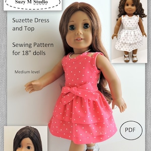 Suzette Dress and Top Pattern designed to fit 18&quot; Doll such as American Girl - SuzyMStudio