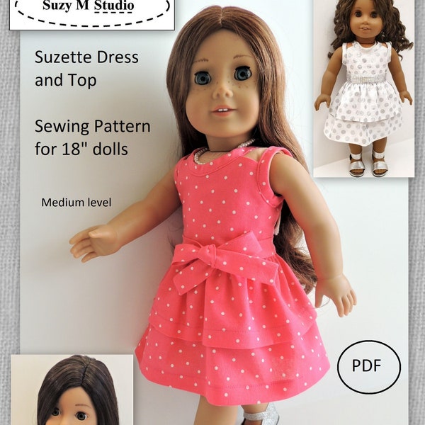 Suzette Dress and Top Pattern designed to fit 18" Doll such as American Girl - SuzyMStudio