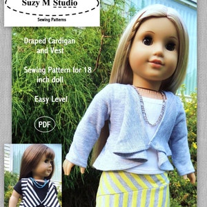 Draped Cardigan and Vest Sewing Pattern for 18 inch dolls image 1