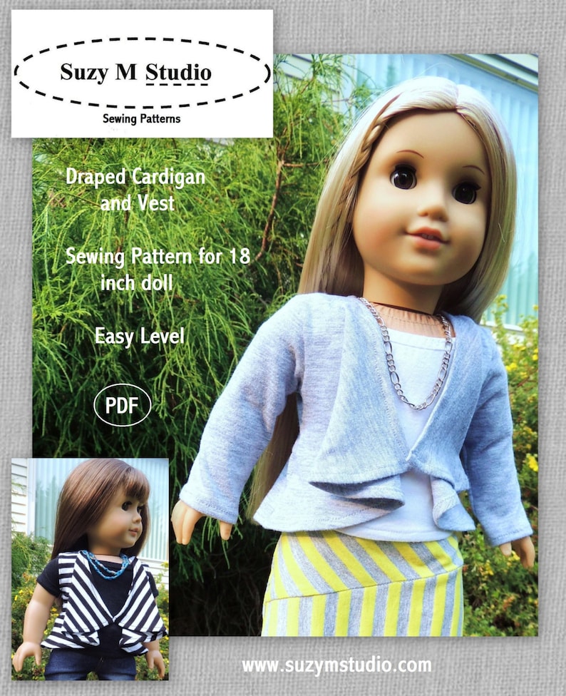 Draped Cardigan and Vest Sewing Pattern for 18 inch dolls image 1