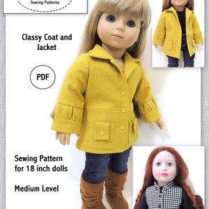 Classy Coat and Jacket Doll Clothes Pattern for 18 inch Doll image 1