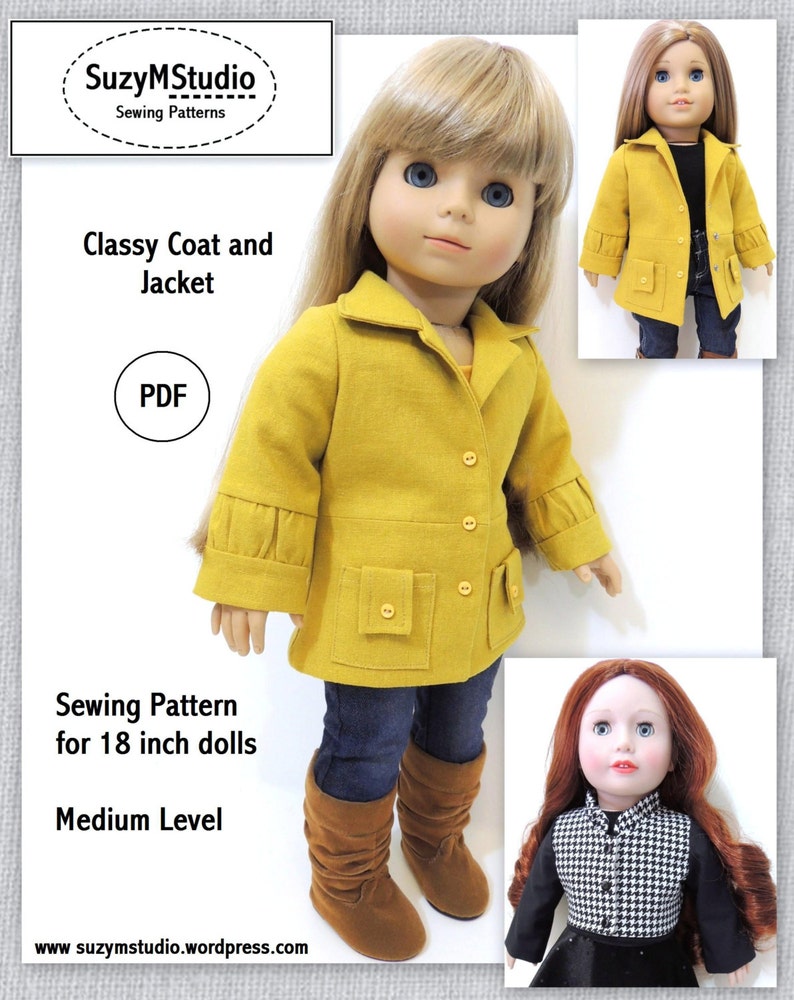 Classy Coat and Jacket Doll Clothes Pattern for 18 inch Doll image 1