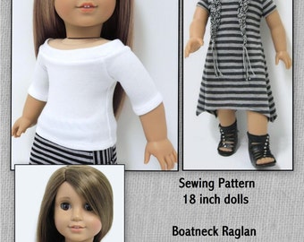 Boatneck Raglan Top and Dress Pattern-AGD size Instant Download