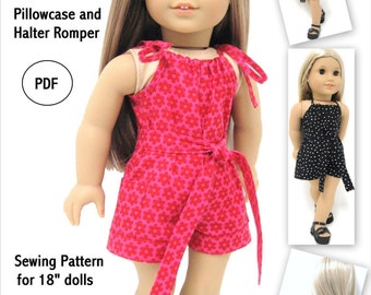 Pillowcase and Halter Romper AGD Size - Doll Clothes PDF Pattern for 18 inch Doll