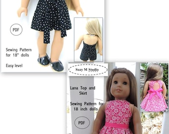 PDF Sewing Pattern Bundle - Lana Top and Skirt and Pillowcase Romper AGD size