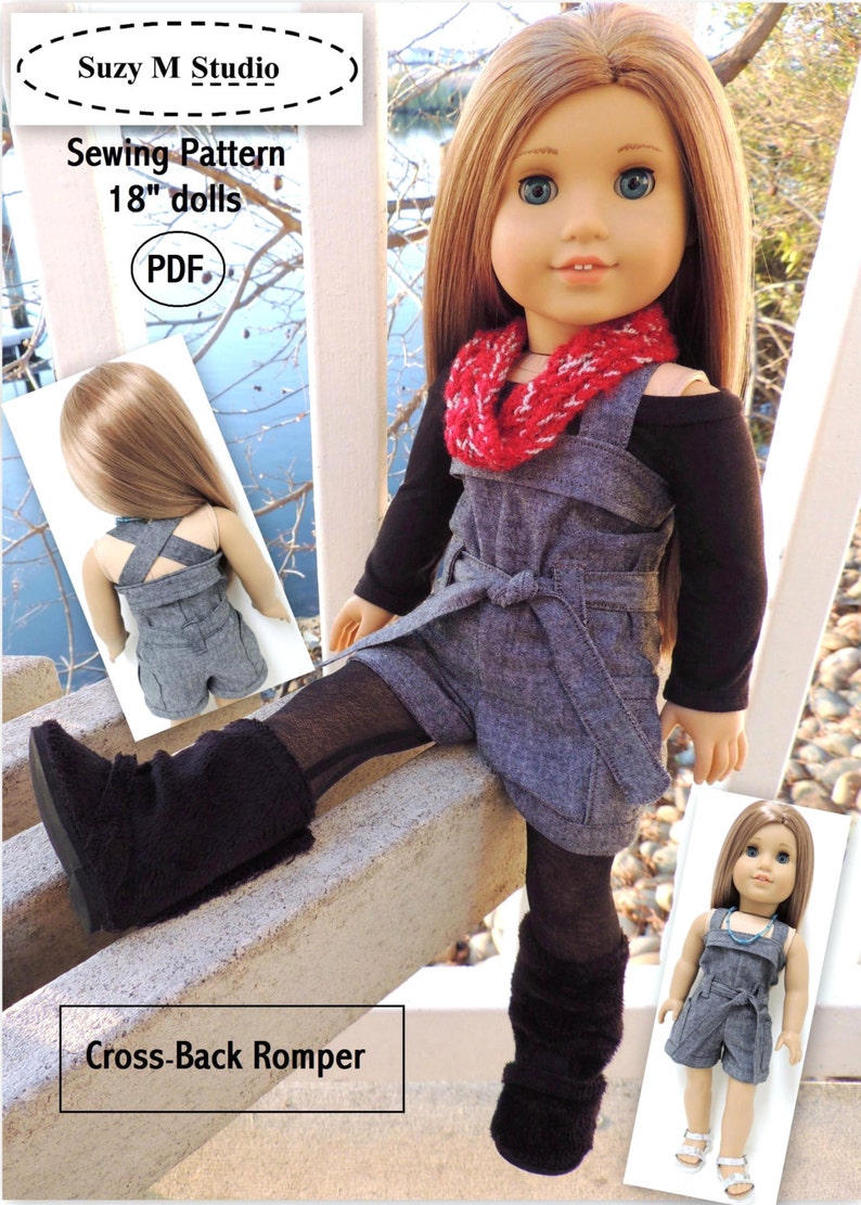 Cross-Back Romper AGD size Doll Clothes PDF Sewing Pattern for 18 inch Doll image 1