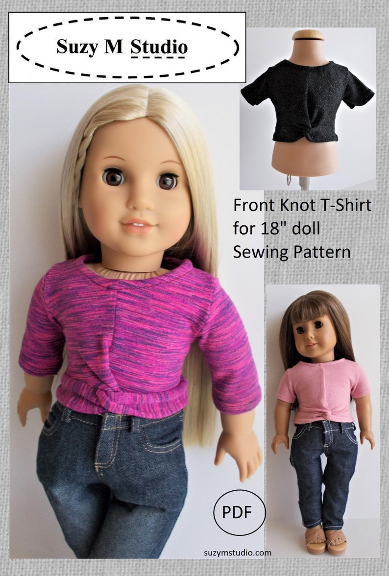 Front Knot T-shirt Sewing Pattern for 18 doll image 1