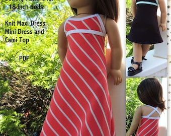 Knit Maxi Dress, Mini Dress and Cami Top - Doll Clothes Pattern for 18 inch doll