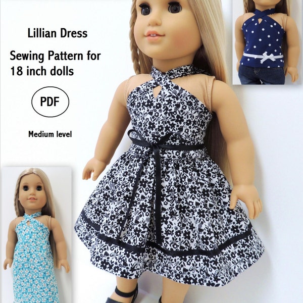 Lillian Dress and Top Pattern - Doll Clothes PDF Pattern for 18 inch Doll