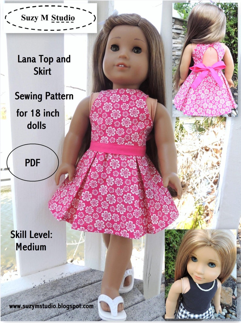 Lana Top and Skirt AGD Size Doll Clothes PDF Pattern for 18 inch Doll image 1