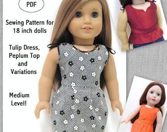 Tulip Dress and Variations - Doll Clothes Pattern for 18 inch Doll