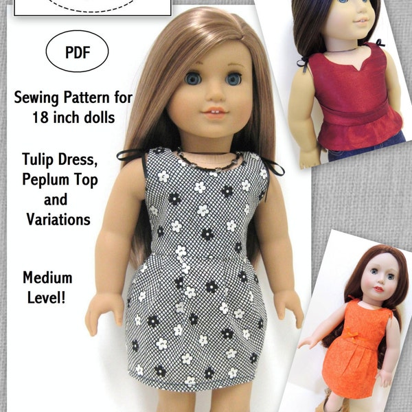 Tulip Dress and Variations - Doll Clothes Pattern for 18 inch Doll