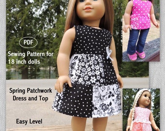 Spring Patchwork Dress and Top - Sewing Pattern for 18 inch dolls