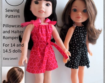 Pillowcase and Halter Romper for 14" and 14.5" dolls.