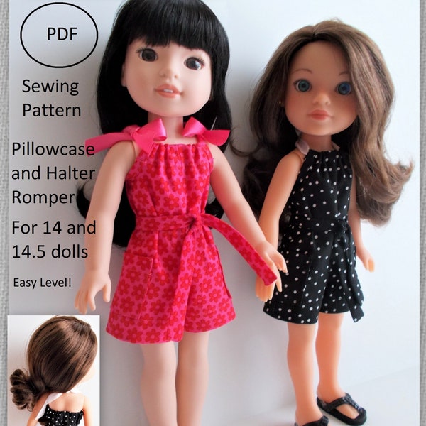 Pillowcase and Halter Romper for 14" and 14.5" dolls.