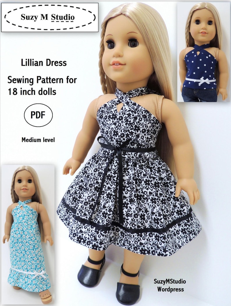 Lillian Dress and Top Pattern PDF for 18 inch dolls image 1