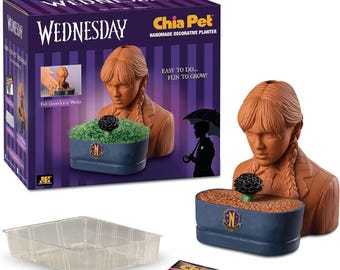 New Chia Pet~Wednesday Addam Edition•Decorative Planter•Seed pack include•Handmae Clay planter. Unique Gift.