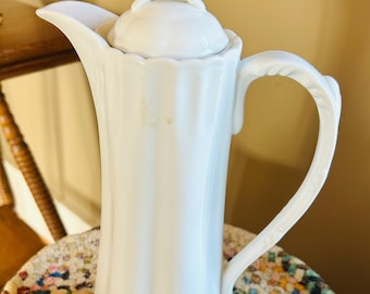 Vintage Slim White Porcelain Coffee Pot with Elegant Detailing