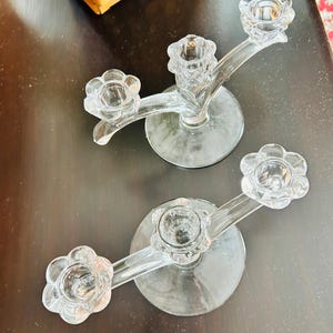 Mid Century Modern Glass Pair of Candle Holders for Table or Mantle
