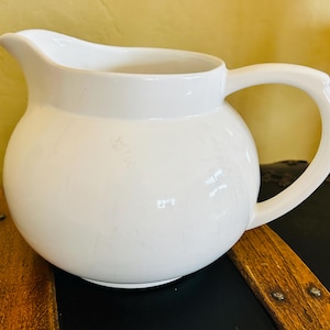 Vintage Sleek Ceramic Small 7 1/2&quot; Tall White Pitcher Made by Neuwirth of Portugal