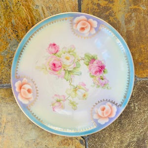 Vintage Royal Rudolstadt Prussian Porcelain Hand Painted Vegetable Bowl with Hand Painted Roses